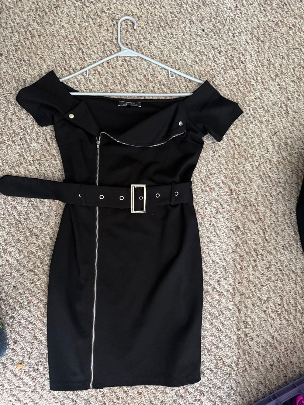 Blue Blush Black Asymmetrical Zip Mini Dress